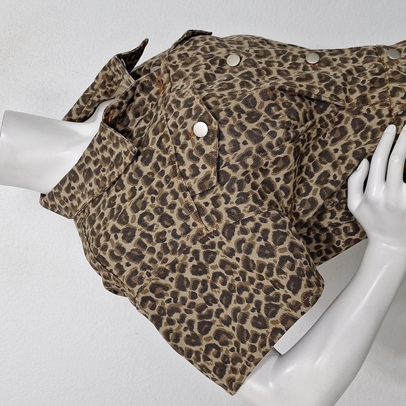 Le Lis NEW Taupe Brown Leopard Print Mobwife Streetwear W/Pockets Denim Romper L - Picture 5 of 15